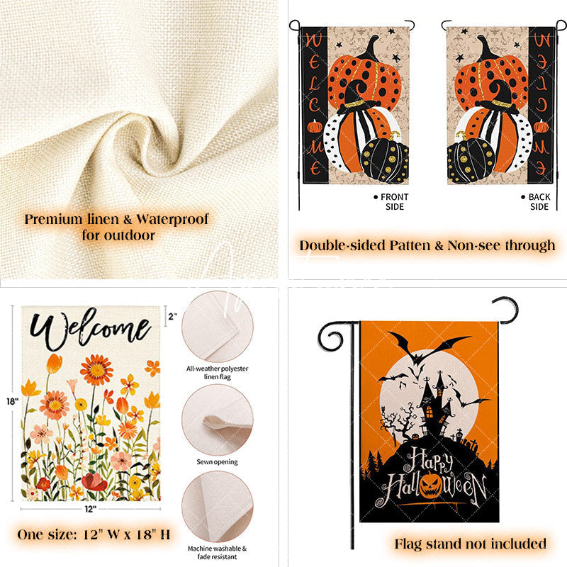 Aperturee Black Cat Pumpkins Moon Night Halloween Garden Flag