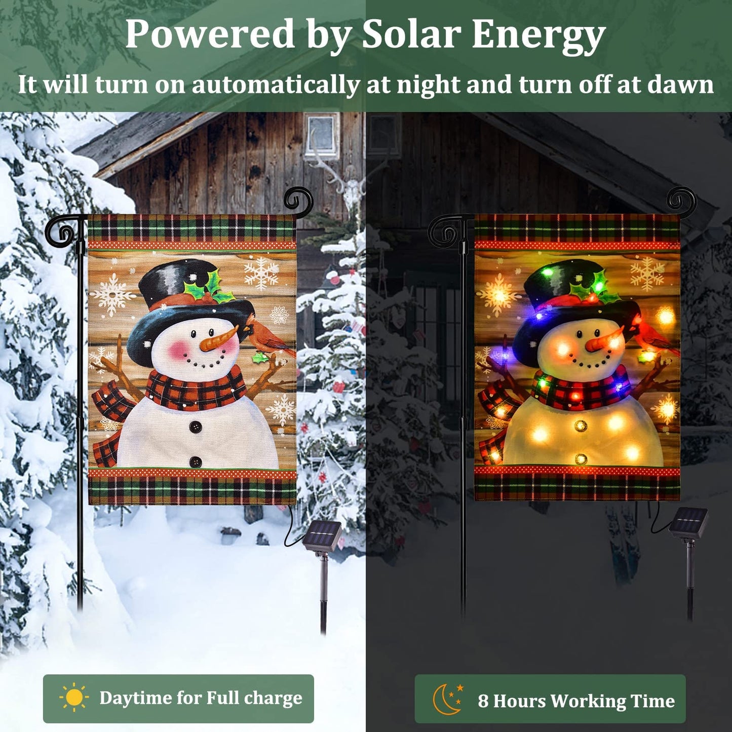 LED Lighted Snowman Plaid Christmas Garden Flag