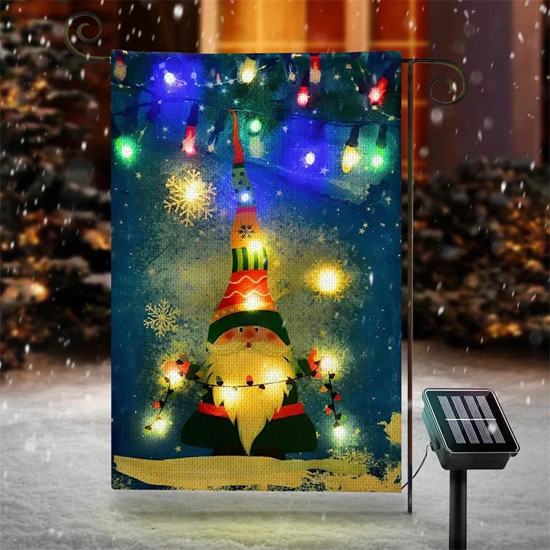 Solar Lighted Cute Elf Winter Christmas Garden Flag