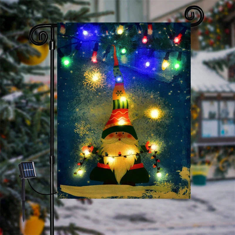 Solar Lighted Cute Elf Winter Christmas Garden Flag