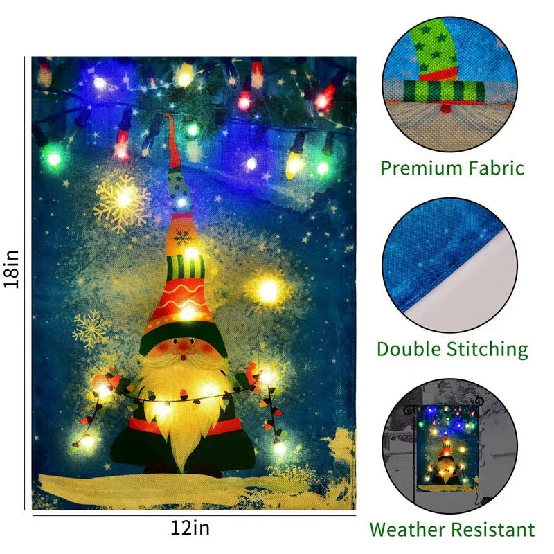 Solar Lighted Cute Elf Winter Christmas Garden Flag